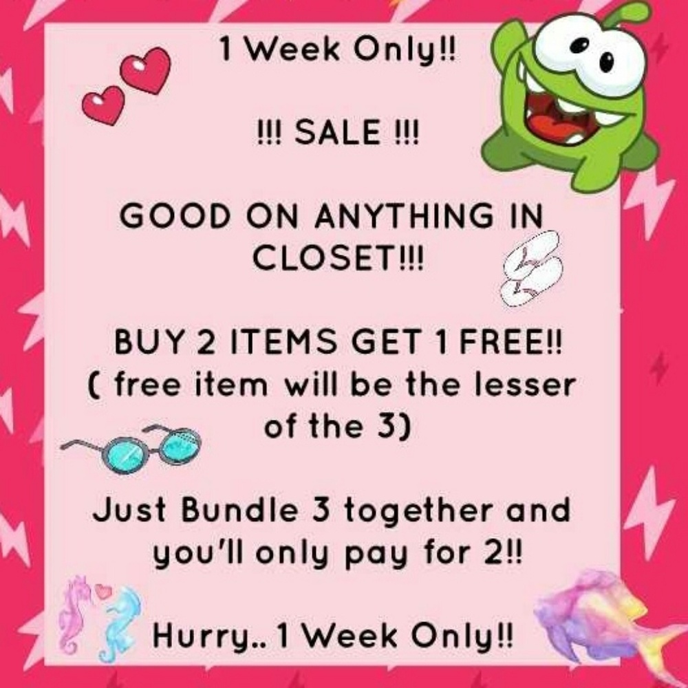 BUY 2 GET 1 FREE SALE! 1 WEEK ONLY!!